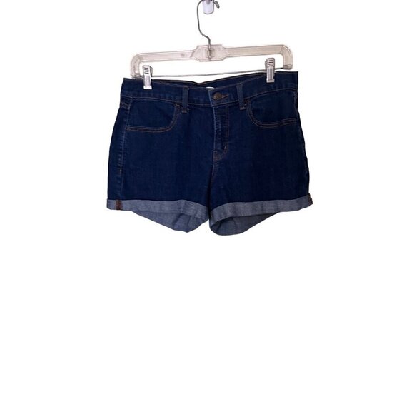 Old Navy Womens Dark Blue Denim Jean Shorts Size 8 With Rolled Cuffs & Pockets - Picture 1 of 9
